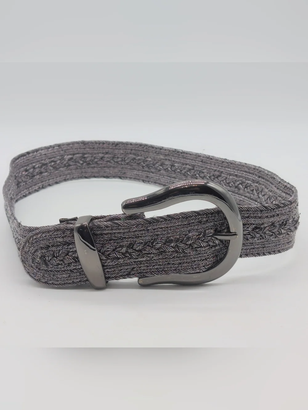 Silver Gray Women's Wide Woven Cloth Belt Sz 36